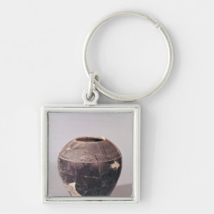 Chaveiro Vaso do engobo decorado com linhas undulating