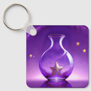 Chaveiro Vaso Roxo Transparente Com Estrela Tudo Sob Cúpula