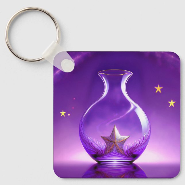 Chaveiro Vaso Roxo Transparente Com Estrela Tudo Sob Cúpula (Frente)