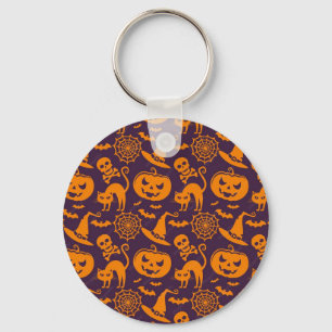 Chaveiro Vassoura de Bruxa de Halloween Gato Preto Lua Gráf