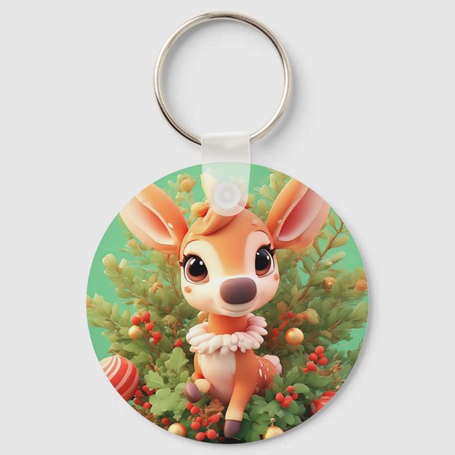 Chaveiro Veado de Desenho Animado Fofo Presente de Natal Fé (Frente)