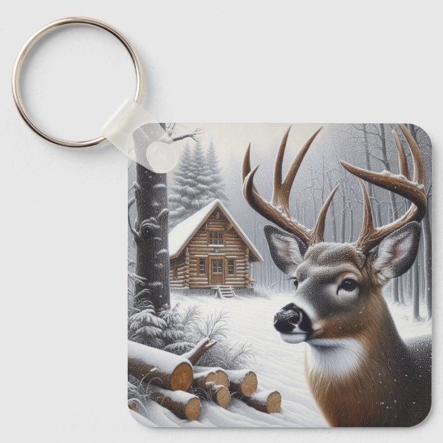 Chaveiro Veado de inverno/Arte Buck (Frente)