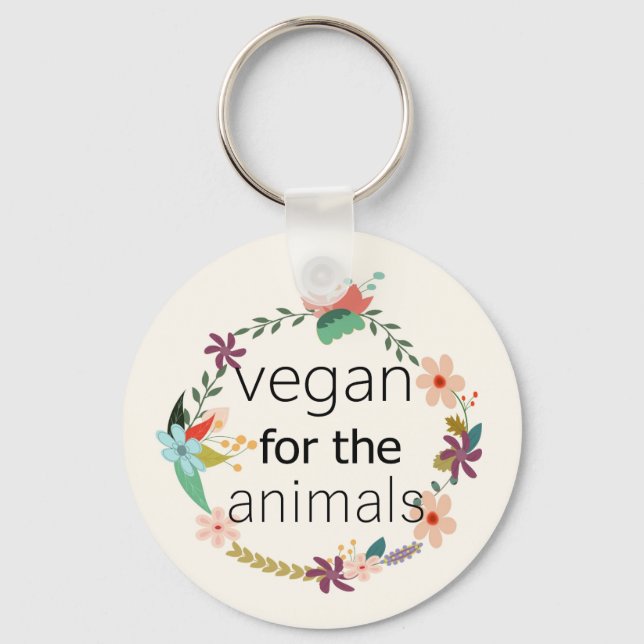 Chaveiro Vegan para os animais design floral (Frente)