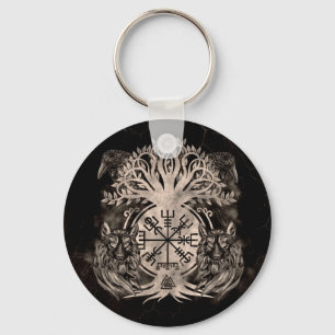 Chaveiro Vegvisir - Yggdrasil Com Ravens E Lobos