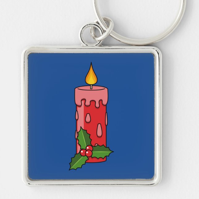 Chaveiro Vela do Pilar Vermelho Natal com Holly (Frente)