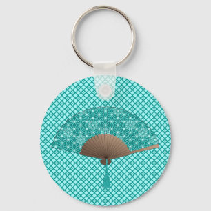 Chaveiro Ventilador Japonês no padrão de Asanoha, Turquoise