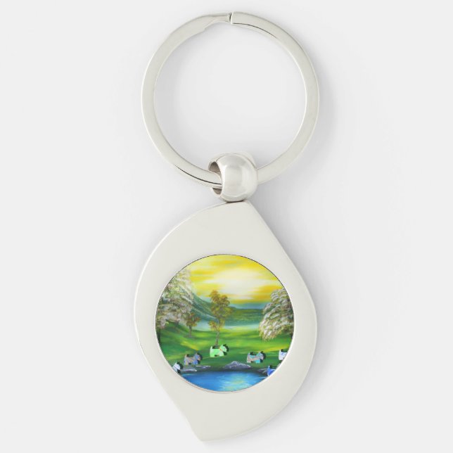 Chaveiro Vênus escoceses verdes no Pond (Frente)