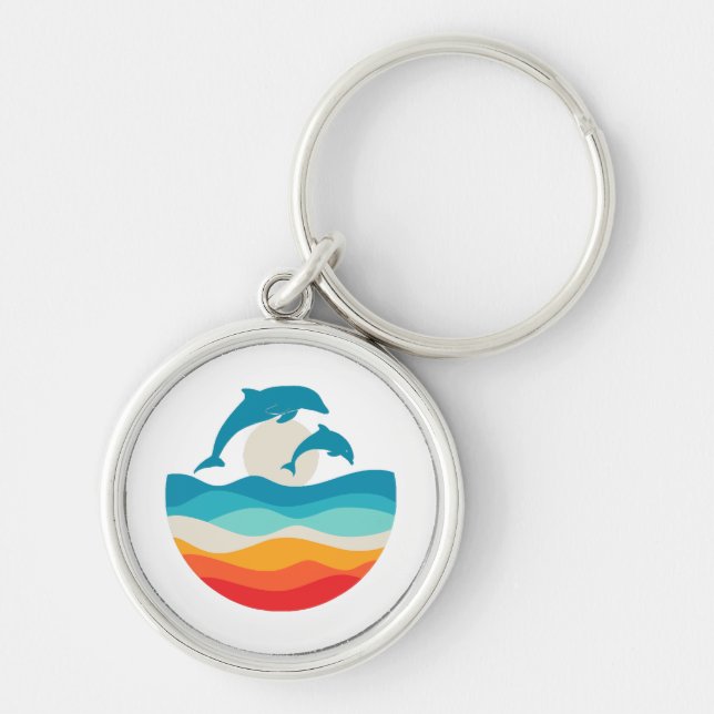 Chaveiro Verão Retro Vintage Golfinho na Praia  (Frente)
