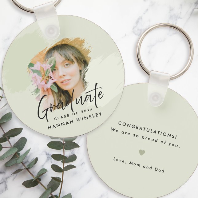 Chaveiro Verde Claro Adicionar Seu Convidado De Graduação P (sage green graduation keychain gift with custom photo and message for daughter, son, grandchild)