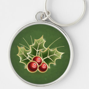 Chaveiro Verde de Natal Holly Berry brilhante