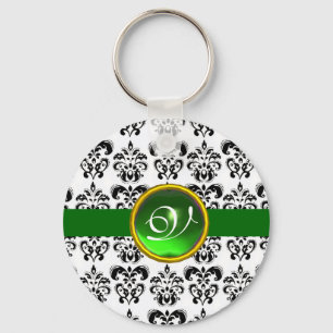 CHAVEIRO VERDE EMERALD DAMASK MONOGRAM,