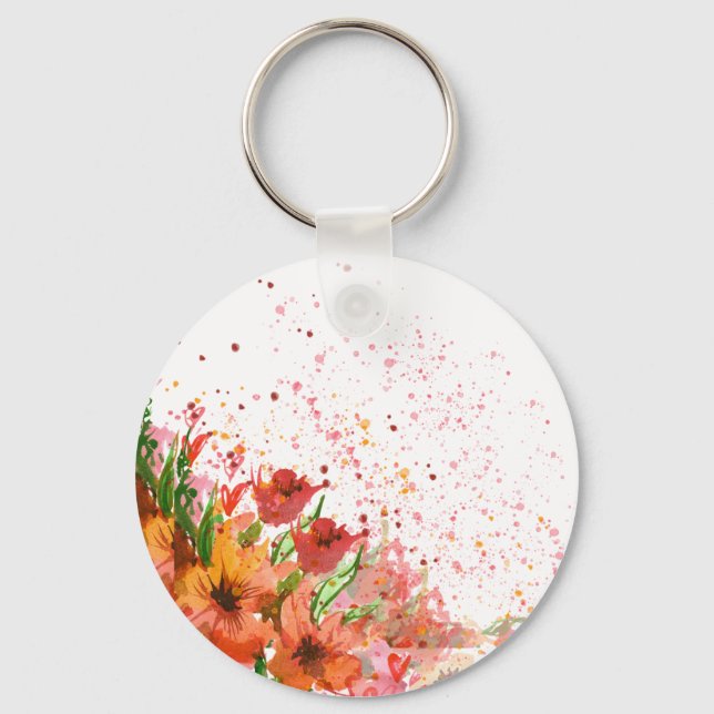 Chaveiro Verde & Laranja Moderno Floral Abstrato (Frente)
