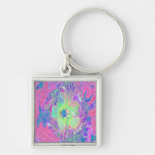 Chaveiro Verde limão Psychedelic Trippy e Hibiscus roxo