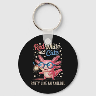 Chaveiro Vermelho Branco Azul Axolotl Fofo Patriótico Bande