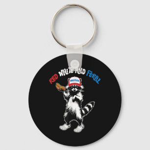 Chaveiro Vermelho Branco E Feral, Funny Raccoon 4 De Julho