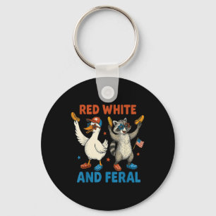 Chaveiro Vermelho Branco E Feral Raccoon Engraçado & Ga