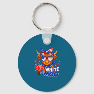 Chaveiro Vermelho branco e moo engraçado patriótico vaca hi