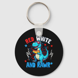 Chaveiro Vermelho Branco E Rugido Dinossauro T Rex Patrióti