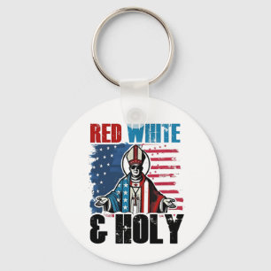 Chaveiro Vermelho Branco e Santo Papa Leão XIV, 4 de Julho