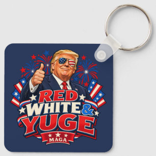 Chaveiro Vermelho Branco e Yuge em Alumínio de Dois Lados