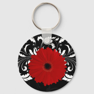 Chaveiro Vermelho brilhante Gerbera Daisy em preto