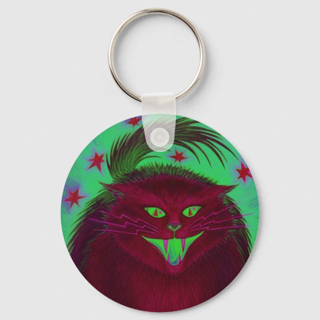 Chaveiro Vermelho de Gato Assustador (Frente)