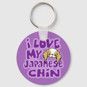 Chaveiro Vermelho de Kawaii eu amo meu Chin japonês