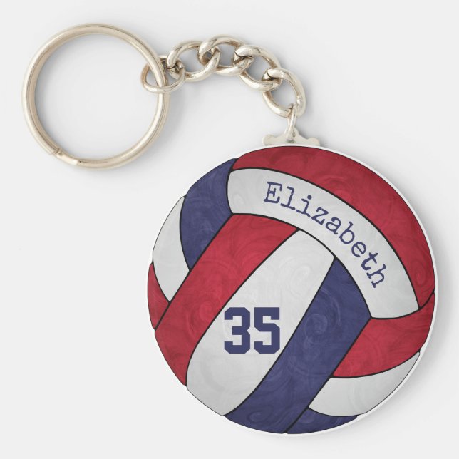 chaveiro vermelho de vôlei azul com número de nome (Frente)