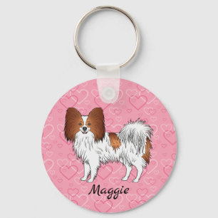Chaveiro Vermelho E White Papillon Cão Bonito Em Corações R