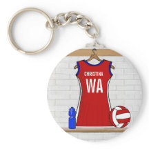 Vermelho Uniforme Netball Personalizado com Azul e