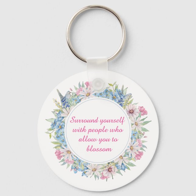 Chaveiro Verruga Floral Azul Cor-de-Rosa Motivada (Frente)