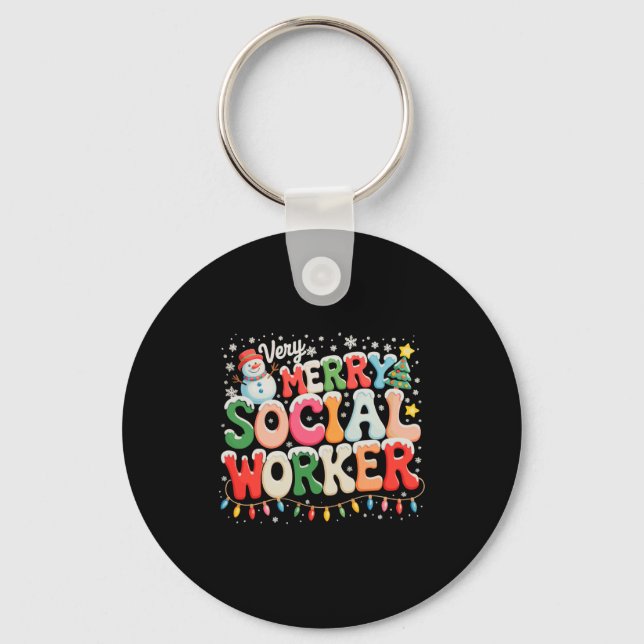 Chaveiro Very Merry Social Worker Christmas Xmas Holiday Se (Frente)