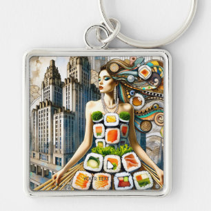 Chaveiro Vestido de Sushi Abstrato Fofo Fantasia