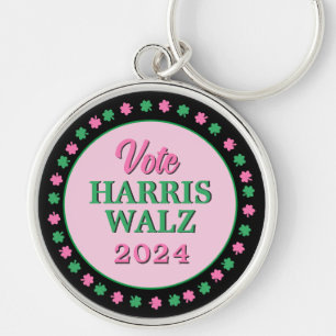Chaveiro Vestido Verde Rosa 2024 Vote Harris Walz