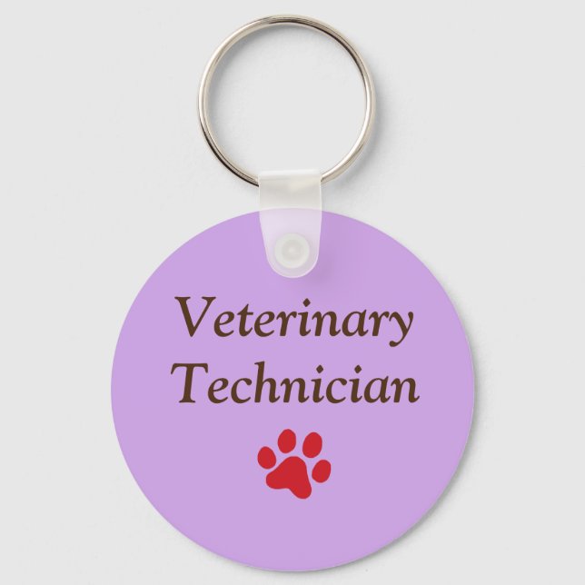 Chaveiro Veterinário Técnico/Red Paw Print/Purple (Frente)
