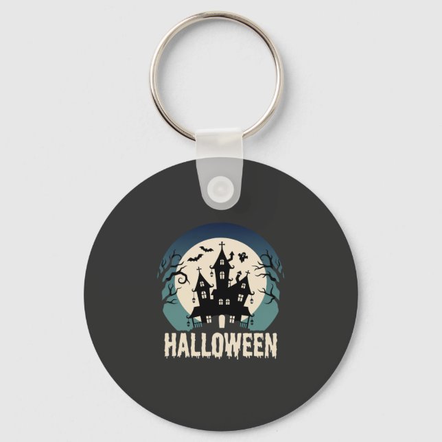 Chaveiro Vetor de Casa Assombrada de Halloween ao Luar (Frente)