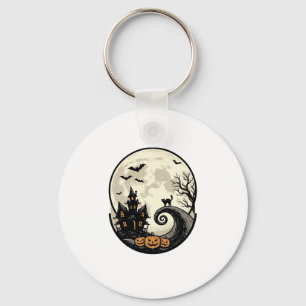 Chaveiro Vetor de Casa Assombrada do Gato do Halloween Vint