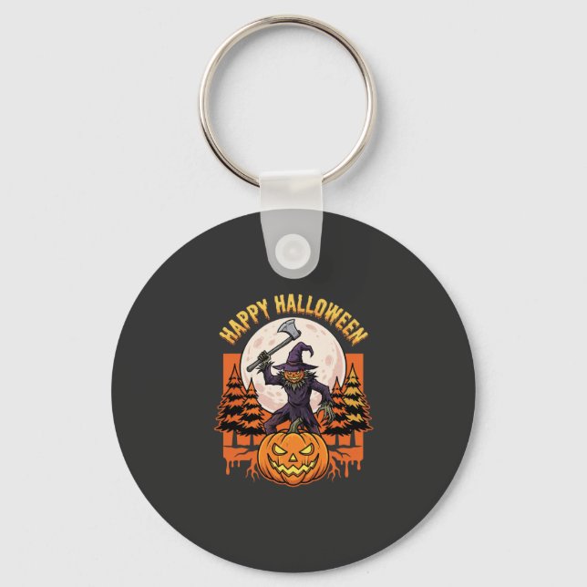 Chaveiro Vetor de Espantalho de Abóbora de Halloween Feliz (Frente)