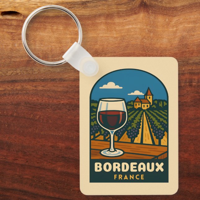 Chaveiro Viagem Antiga Bordéus França Vinhedo Retro (Frente)