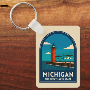 Chaveiro Viagem Antiga Farol de Michigan Cenário Retro