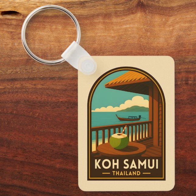 Chaveiro Viagem Antiga Ilha Koh Samui Tailândia Retro (Frente)