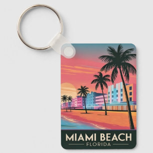 Chaveiro Viagem Antiga Miami Beach Flórida Pôr do Sol à Bei