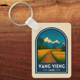 Chaveiro Viagem Antiga Vang Vieng Laos Cenário Retro