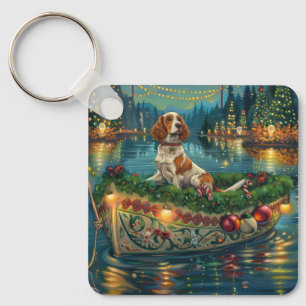 Chaveiro Viagem Festiva de Natal do Brittany Spaniel
