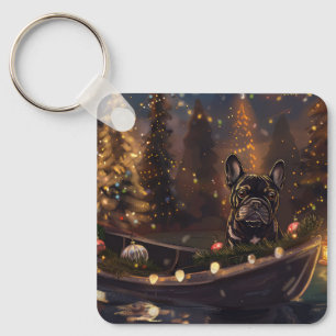 Chaveiro Viagem Festiva de Natal do Bulldog Francês