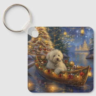 Chaveiro Viagem Festiva de Natal do Coton De Tulear