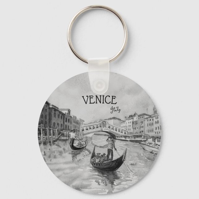 Chaveiro Viagem Itália - souvenir preto e branco de VENICE (Frente)
