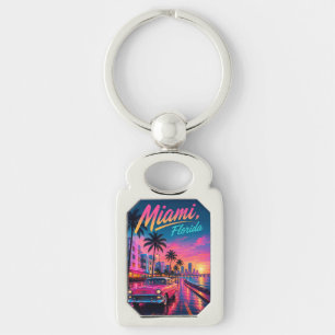 Chaveiro Viagem Miami Flórida Neon Retro Pôr do Sol