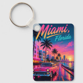 Chaveiro Viagem Miami Flórida Neon Retro Pôr do Sol
