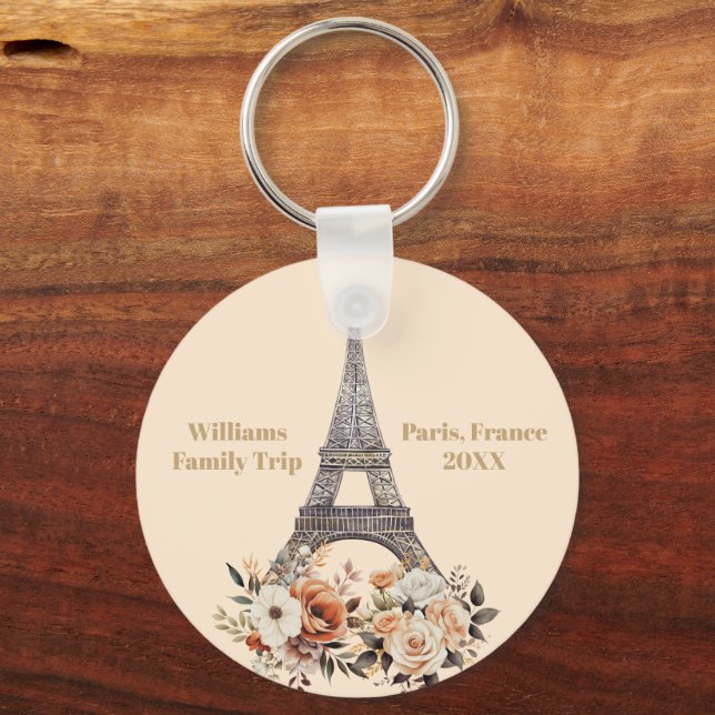Chaveiro Viagem Personalizada para Paris Torre Eiffel Flora (Frente)